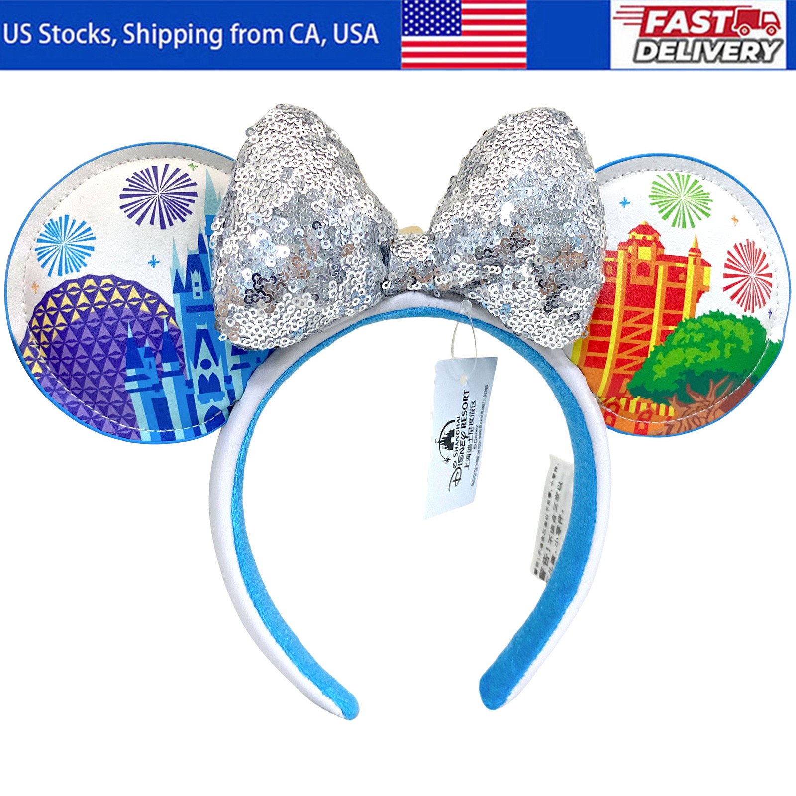 Disney-Park’s Magic Kingdom ‌ Mickey Mouse Ears Headband Sequin Silver Bow