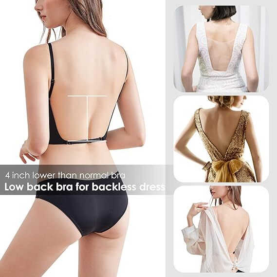 Women Low Back Bra Deep U Plunge Backless Bra Multiway Convertible Low Cut Open