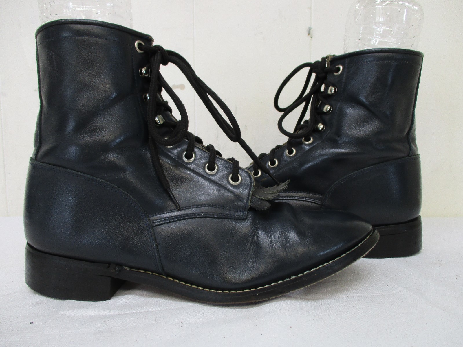 JUSTIN Blue Leather Lace Kiltie Roper Cowboy Boots Youth Size 5.5 D Style 504Y