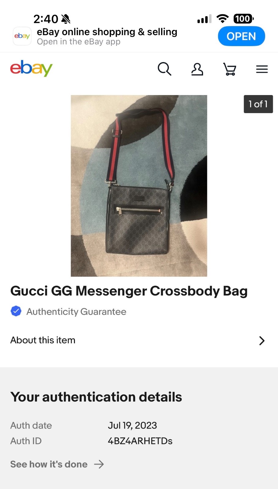 Gucci GG Messenger Crossbody Bag Large Authentic