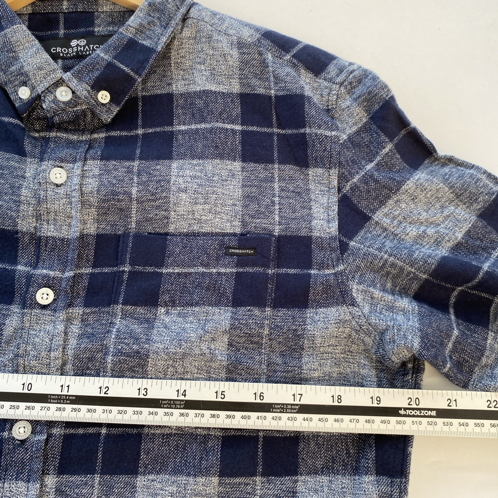 Crosshatch Black Label Shirt Men’s Medium Blue Check Cotton Flannel Shirt