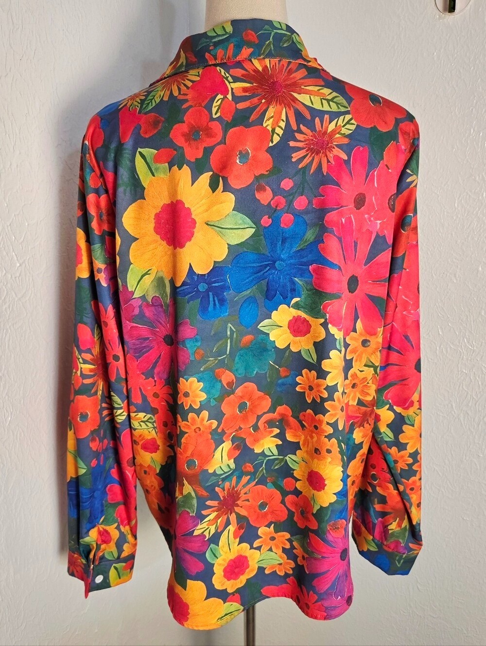 Bright Funky Flower Button-Up Blouse, Multicolor, Size XL