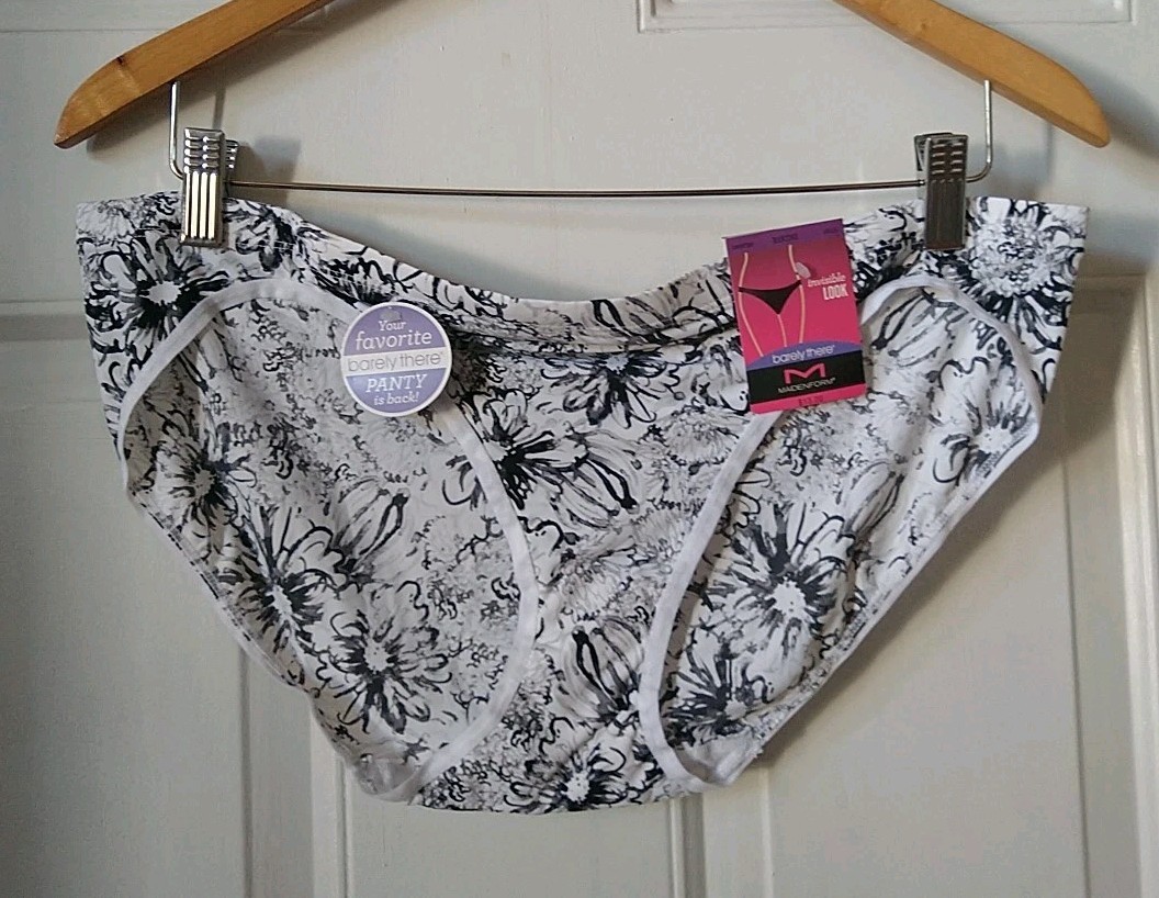 MAIDENFORM BARELY THERE WHITE AND BLACK FLORAL BIKINI PANTY, SIZE 2XL/9