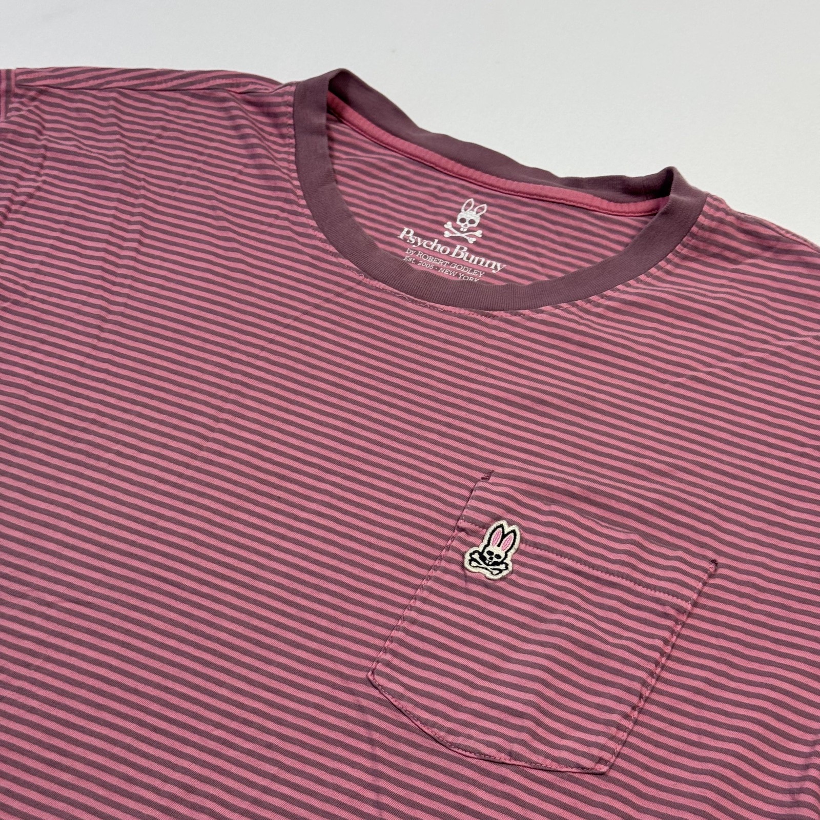 Psycho Bunny Shirt Mens 5XL (9) Pink Striped Pocket Bunny Logo Tee Big & Tall