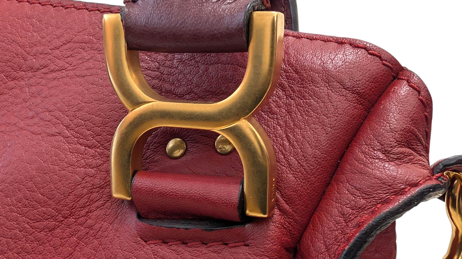 Chloe Marcie Shoulder Hand Bag Leather Red