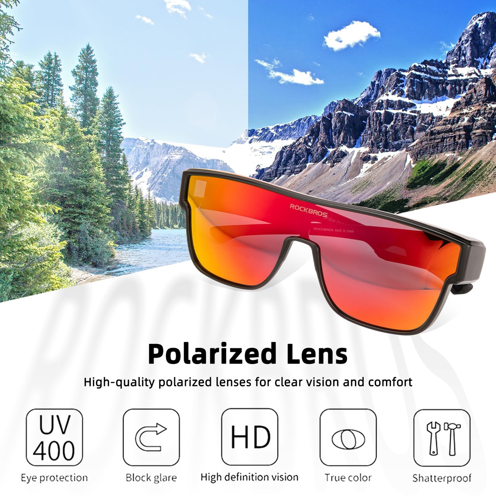 ROCKBROS Polarized Fit Over Glasses Sunglasses 100% UV400 Medium, Dark Black