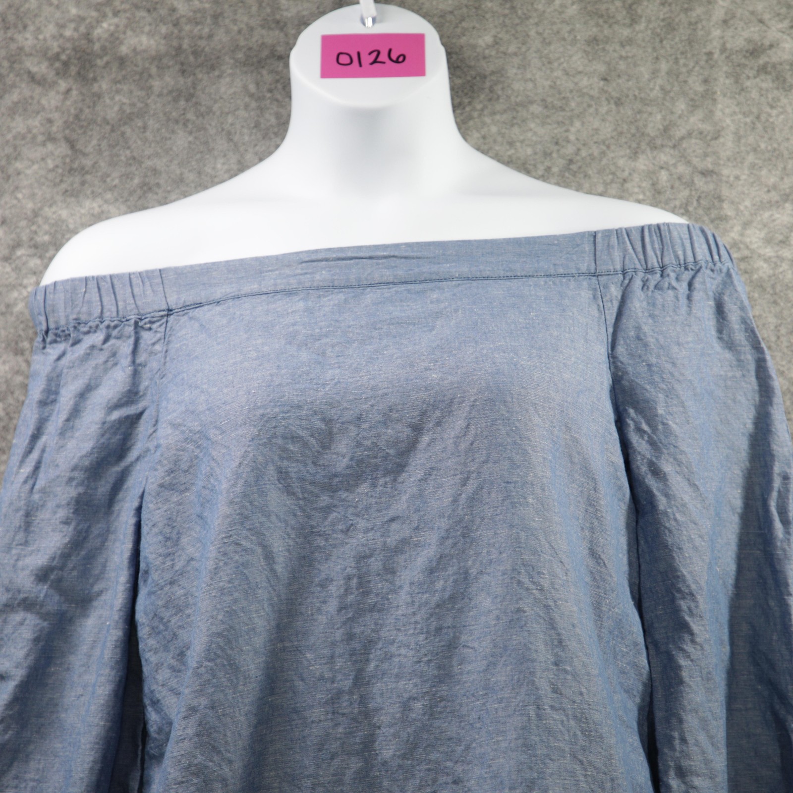Free People Shirt Womens Small Blue Off Shoulder Cotton Linen Tunic Top