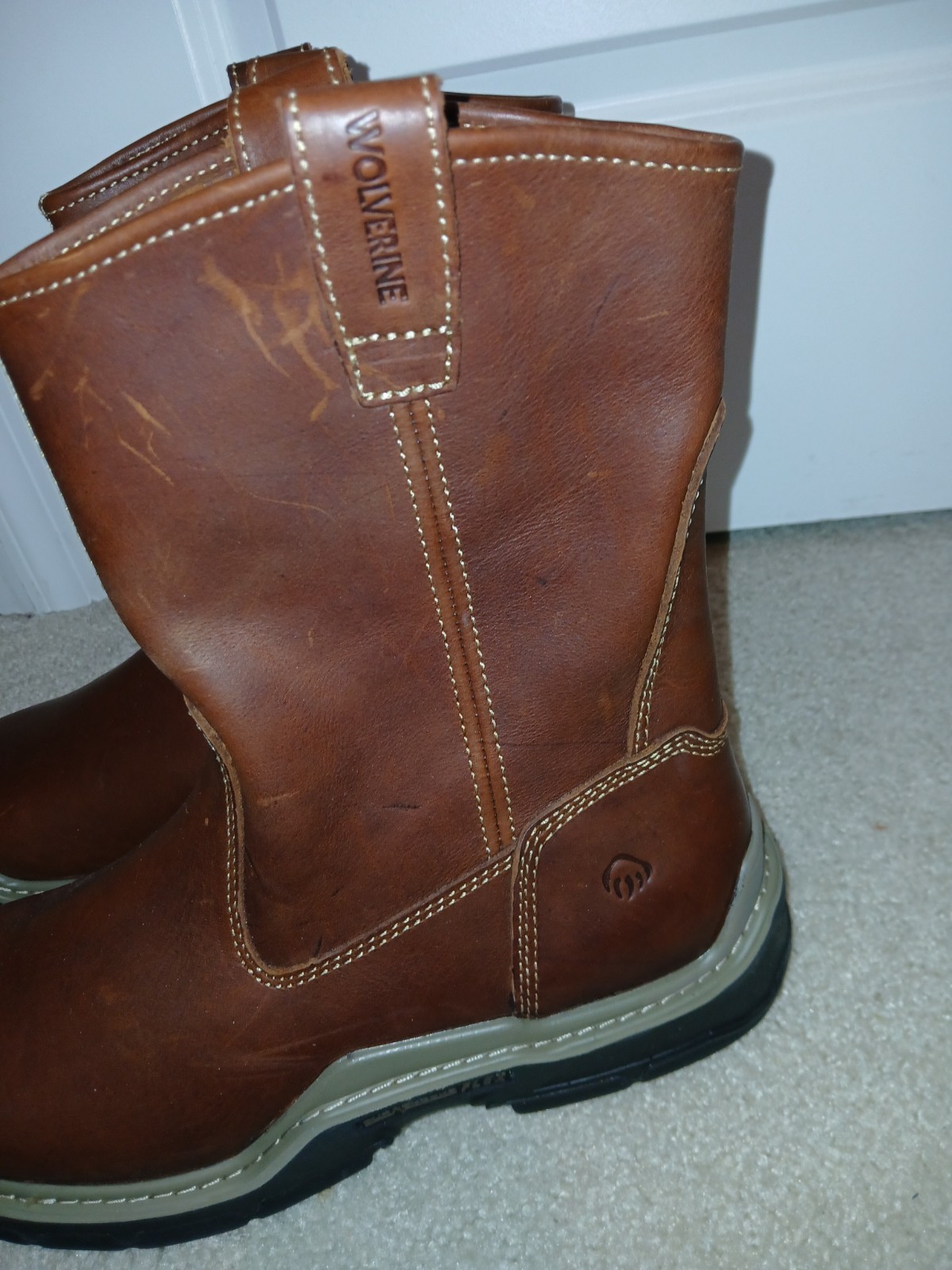 Wolverine Wellington Men’s Brown Leather Work Boots Slip Resistant Size 12