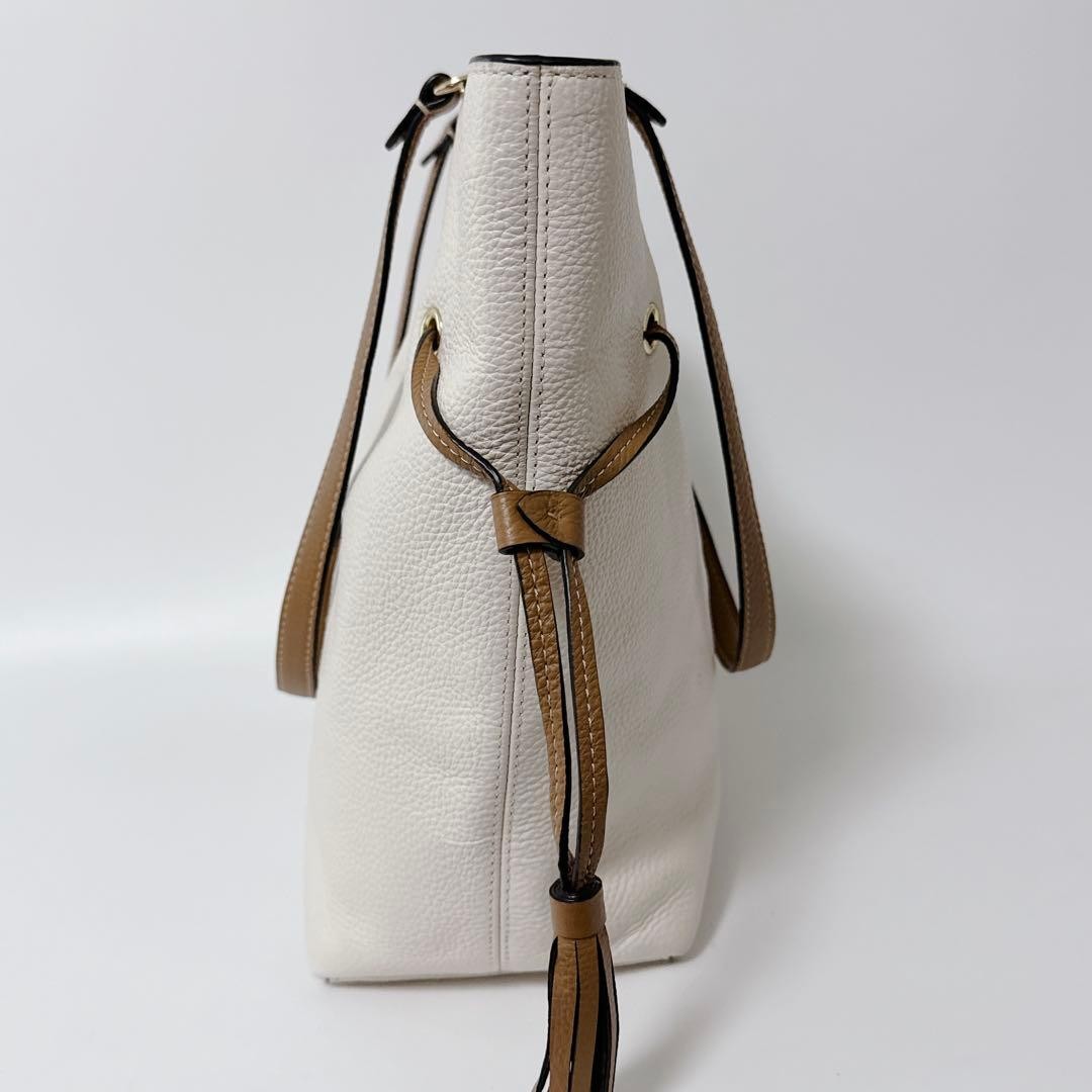 COACH Andy CA165 White Leather Tote Shoulder Bag Carriage Logo Tassel Auth