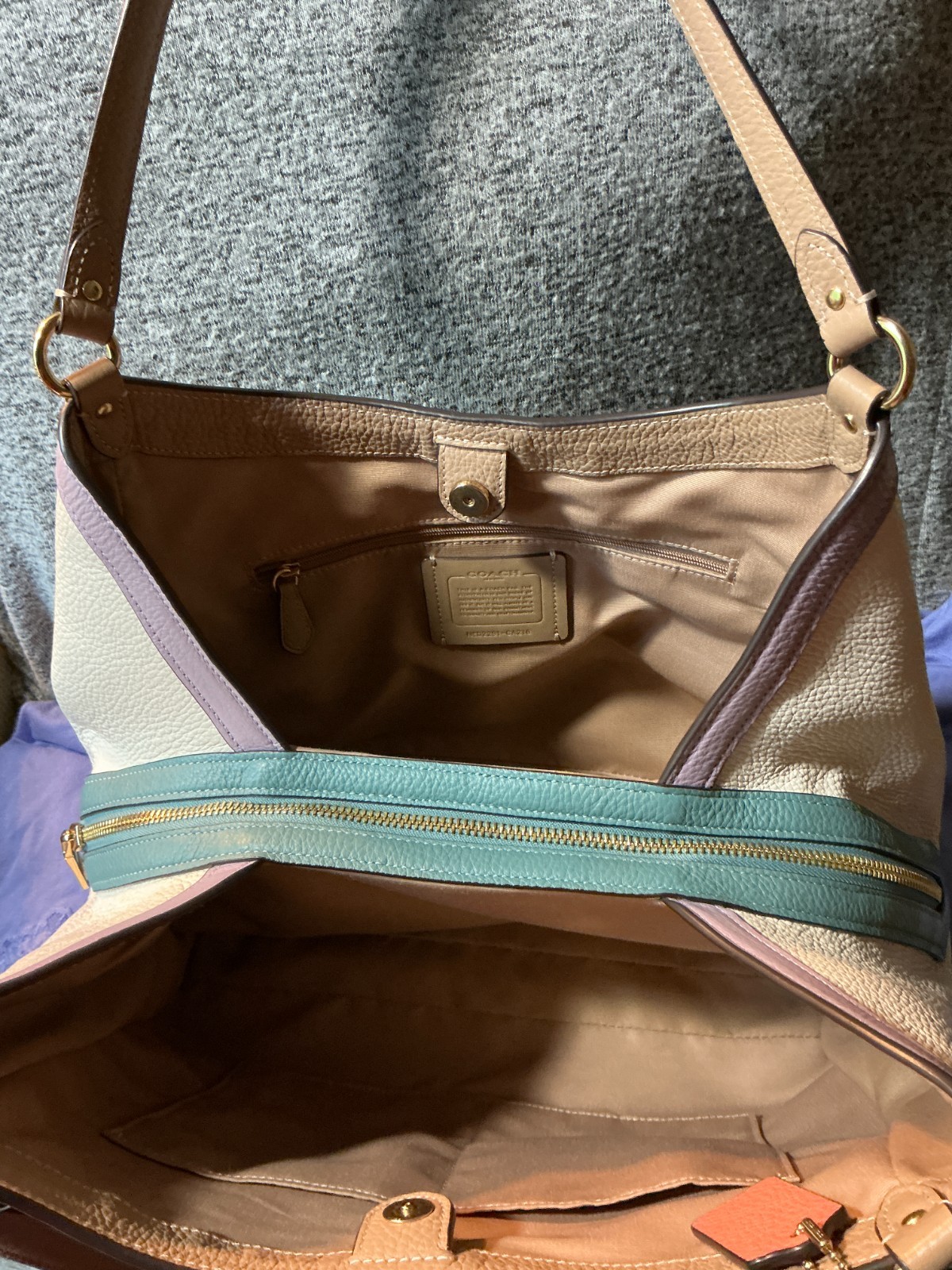 Coach Kristy Colorblock Pebble Grain Leather Snap Zip Carryall Tote & Satchel