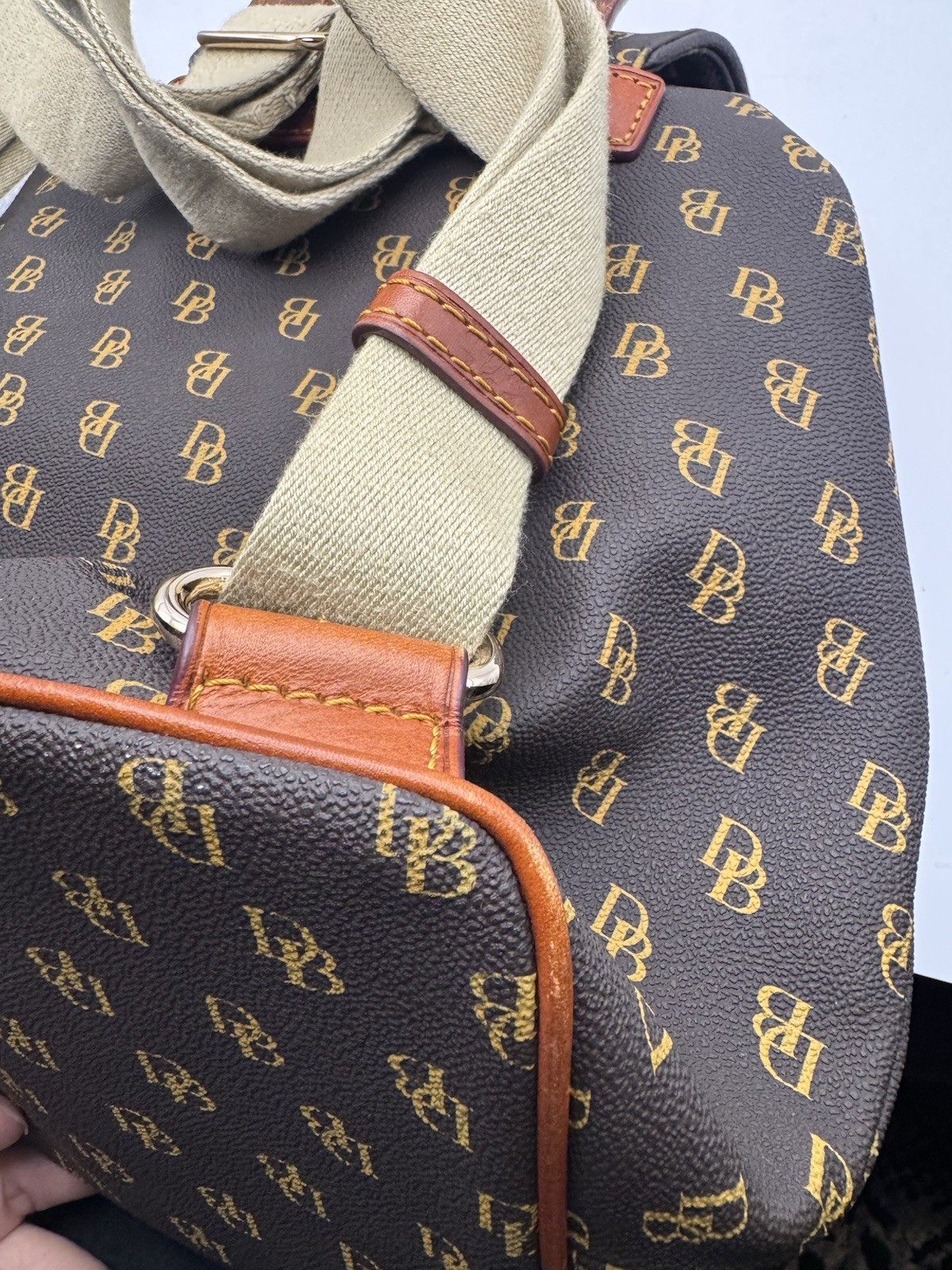 Dooney & Bourke Greta Signature Murphy Backpack Tassel Draw String Monogrammed