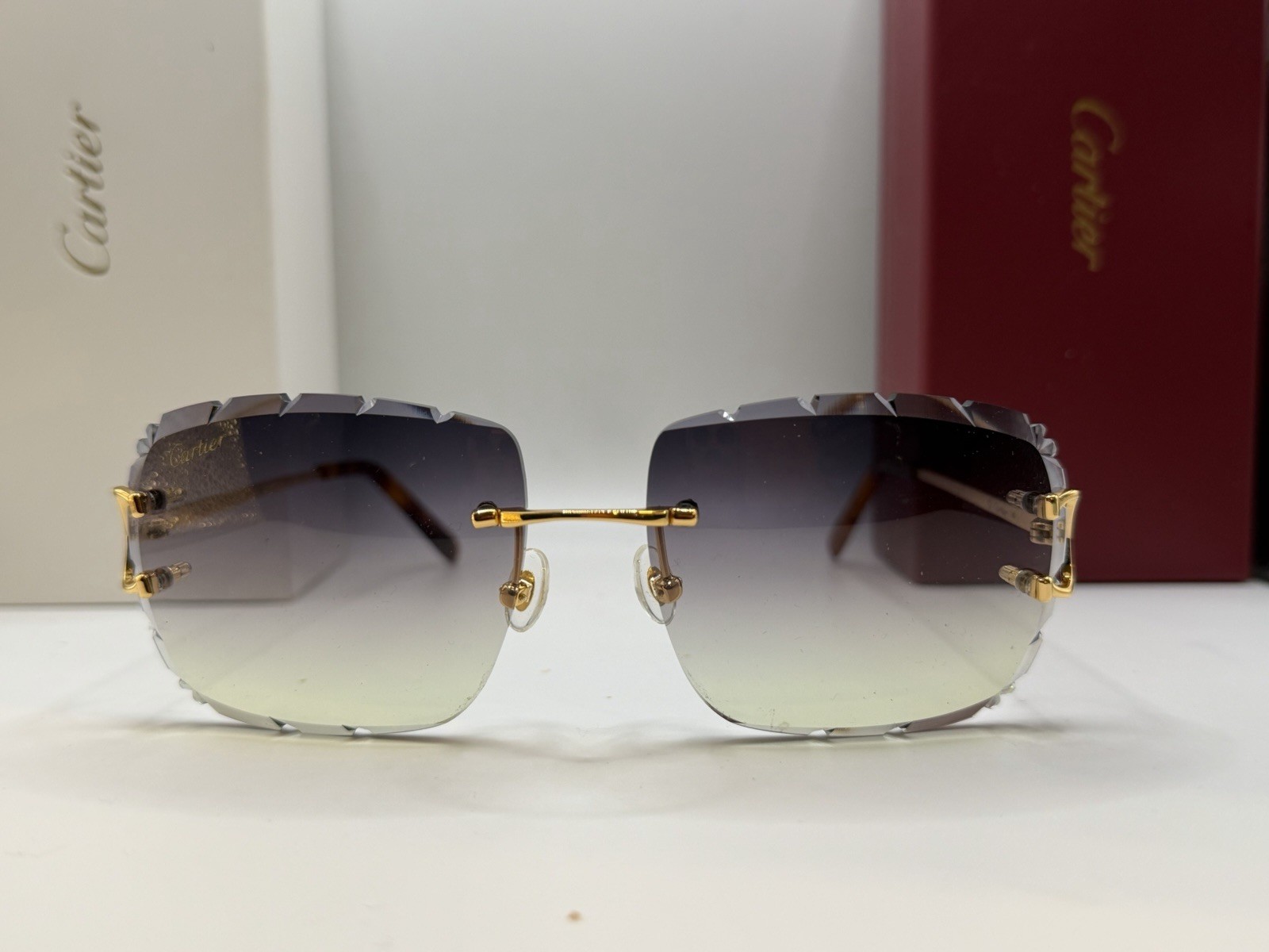 Cartier Rimless BIG C Diamond Cut Gradient Gray&Yellow Men’s Sunglasses CT00920