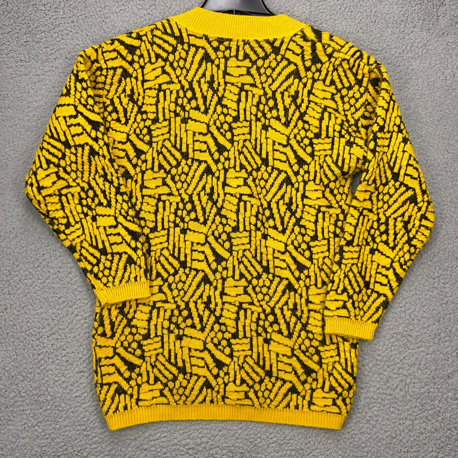 Alberoy Cardigan Sweater Womens Medium Yellow Geometric Vintage Hipster Retro