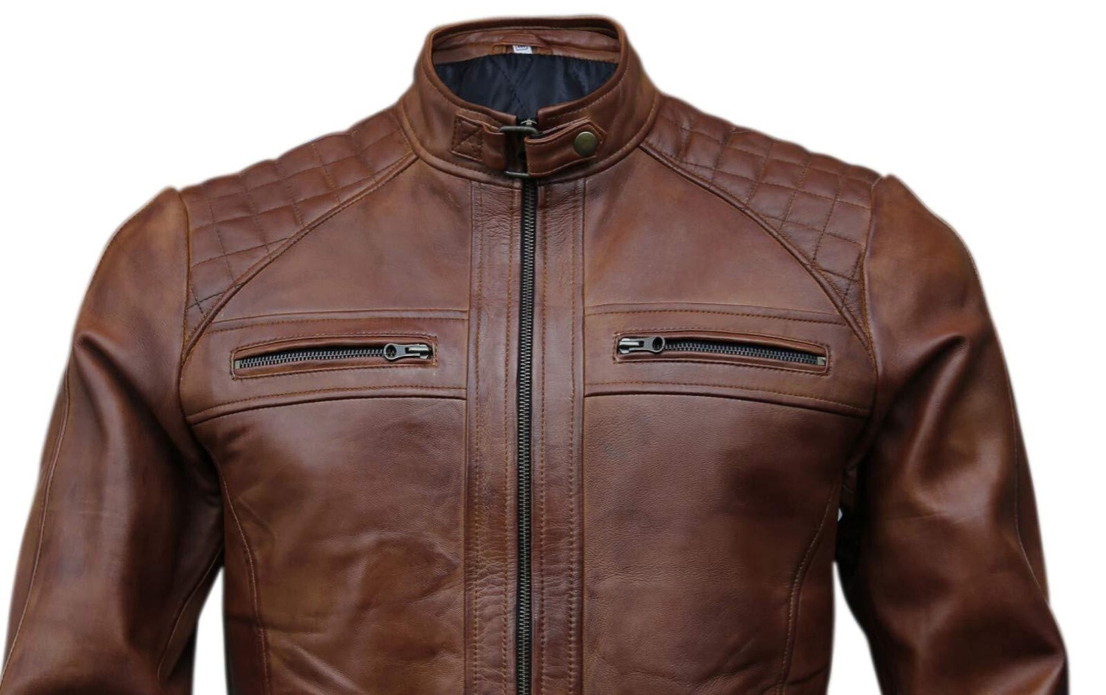 CAFE RACER BIKER BLACK/BROWN LEATHER JACKET MEN’S GENUINE SHEEP LEATHER