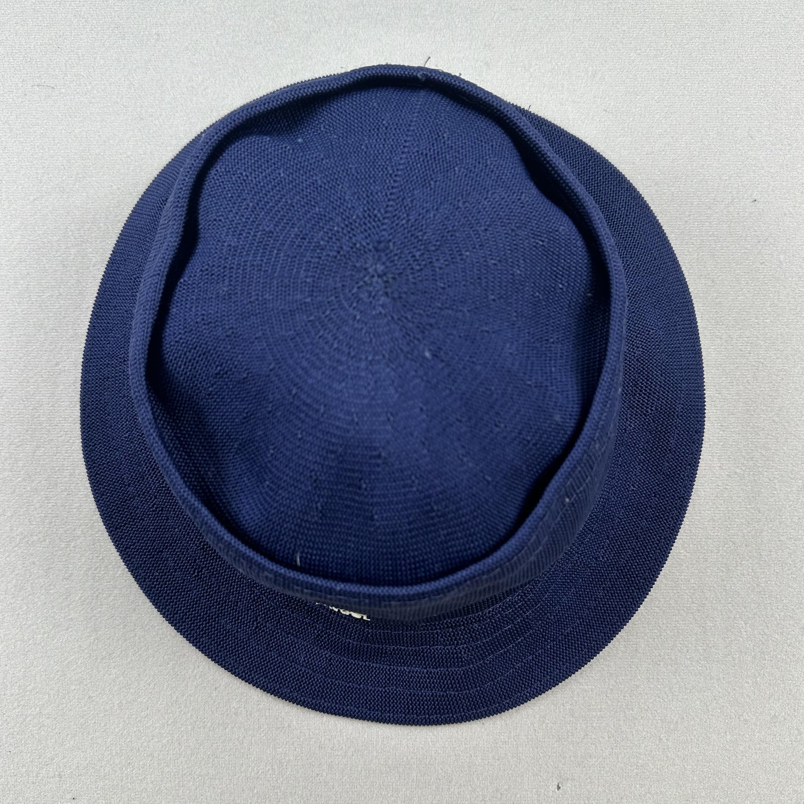 Vintage Kangol Bucket Hat Cap 7-1/8 Navy Blue Tropic Kangaroo Logo Woven 90s