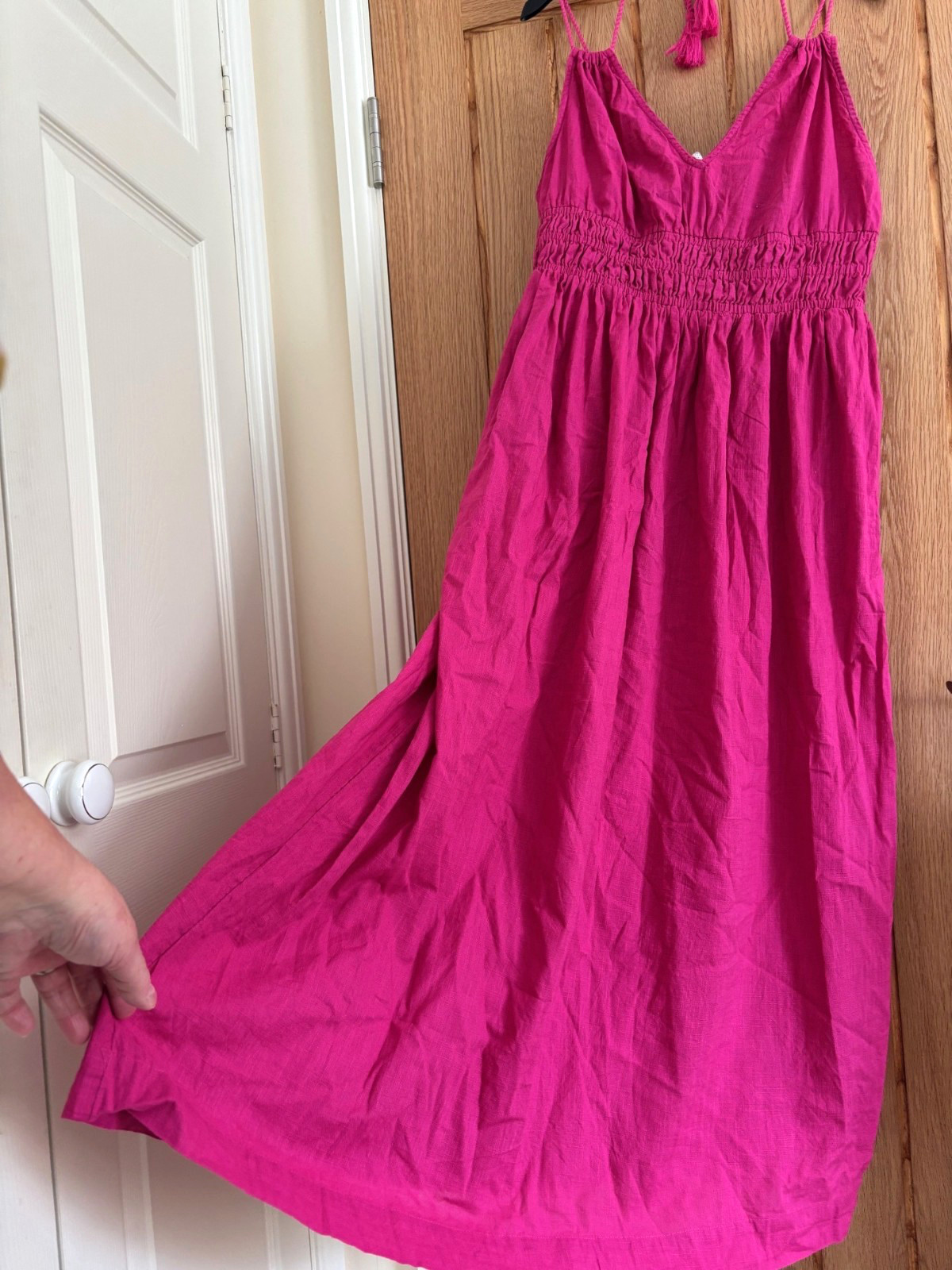 Accessorize Magenta Pink Cotton Long Midi to Maxi Length Dress, Size L, 16-18