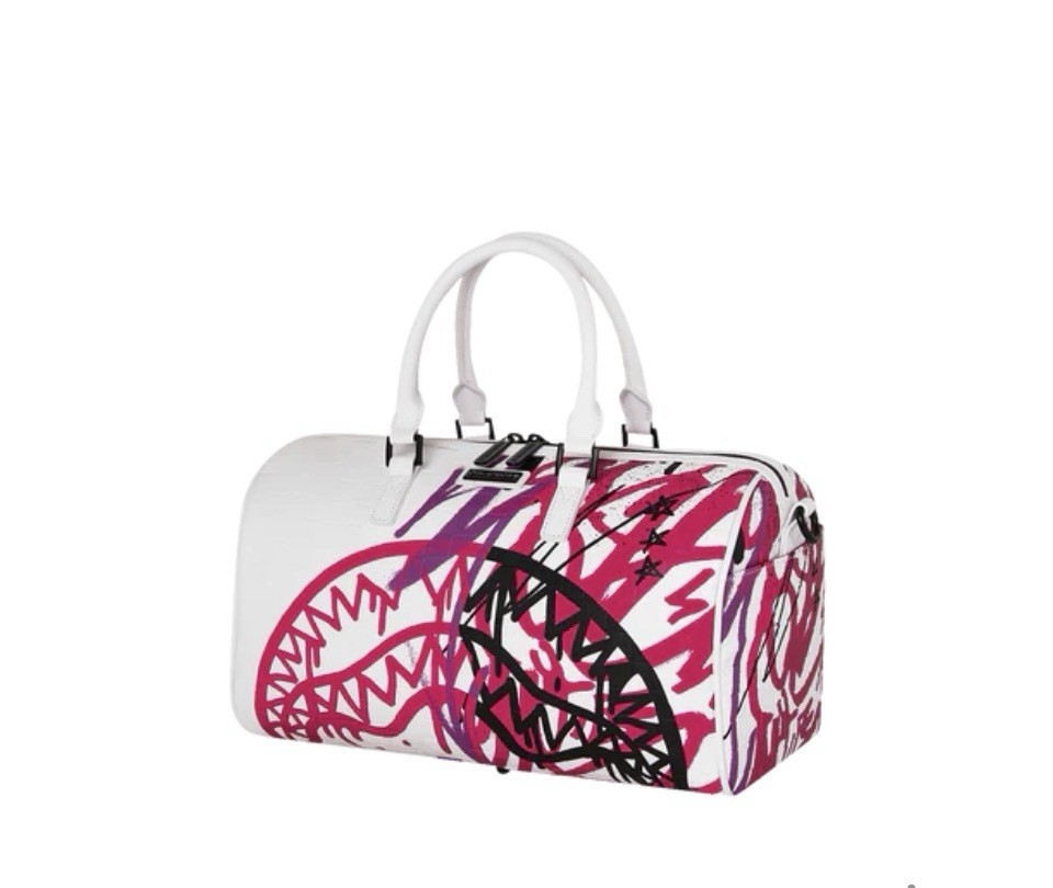 Sprayground Crash Graff Turbo Mini Duffle Graffiti Shark Zip Strap White