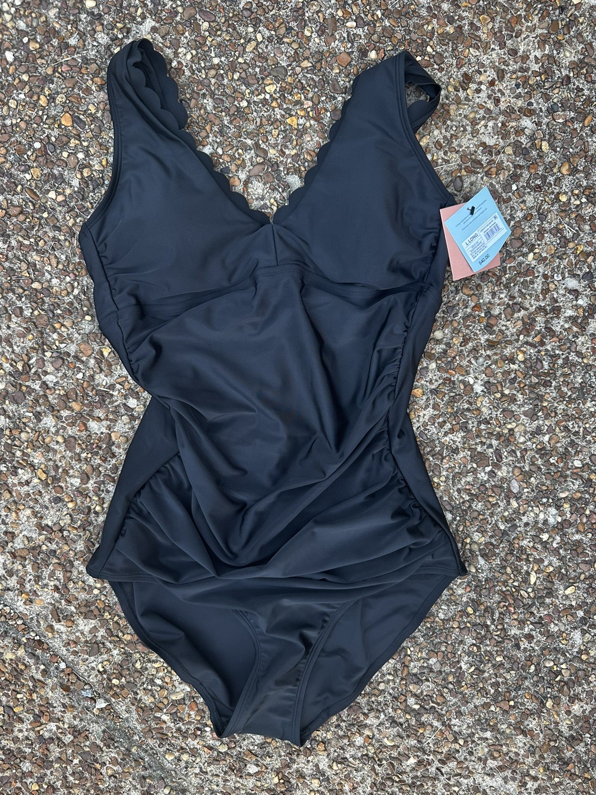 Women’s Long Torso Tummy Control One Piece Swimsuit – Shade & Shore Black L Long