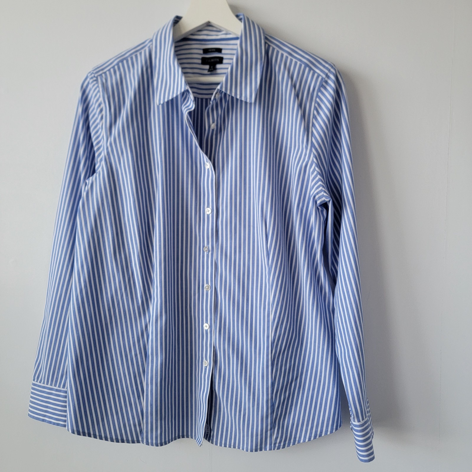 talbots women’s non -iron blue striped shirt size 12 button front Work Career