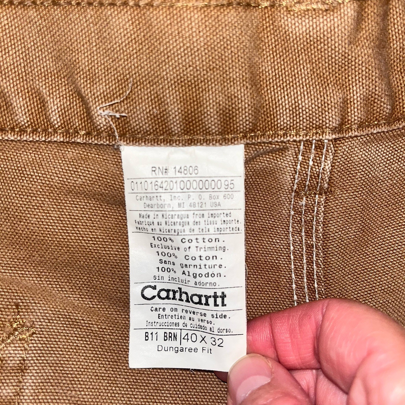 Carhartt Men’s Tan Dungarees Fit Work Pants Size 40 X 32