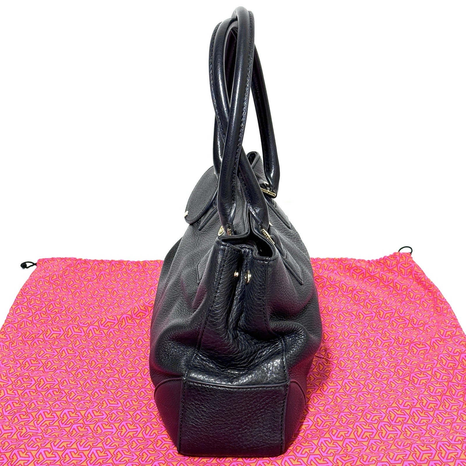 Tory Burch Robinson Triple Compartment Black Pebbled Leather Tote Shoulder Bag
