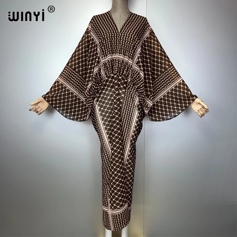 Keffiyeh Elegant Dress Arabic Traditional Print Women Loose Holiday Beach Cover