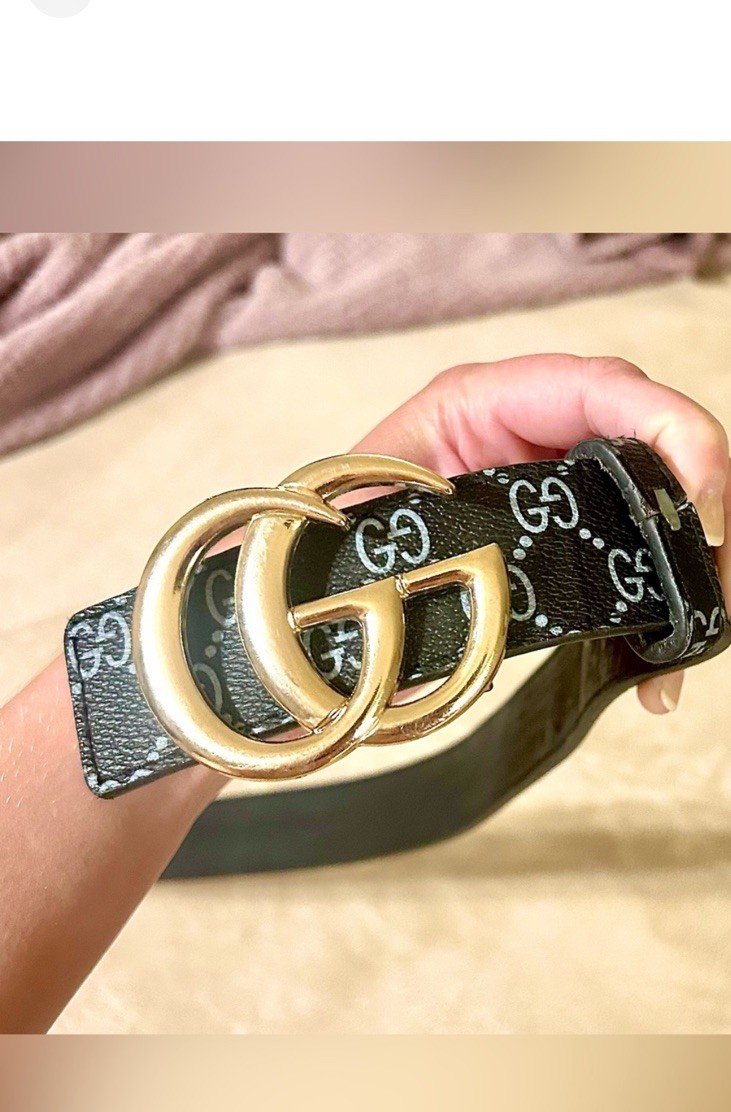 Black GG Leather Belt