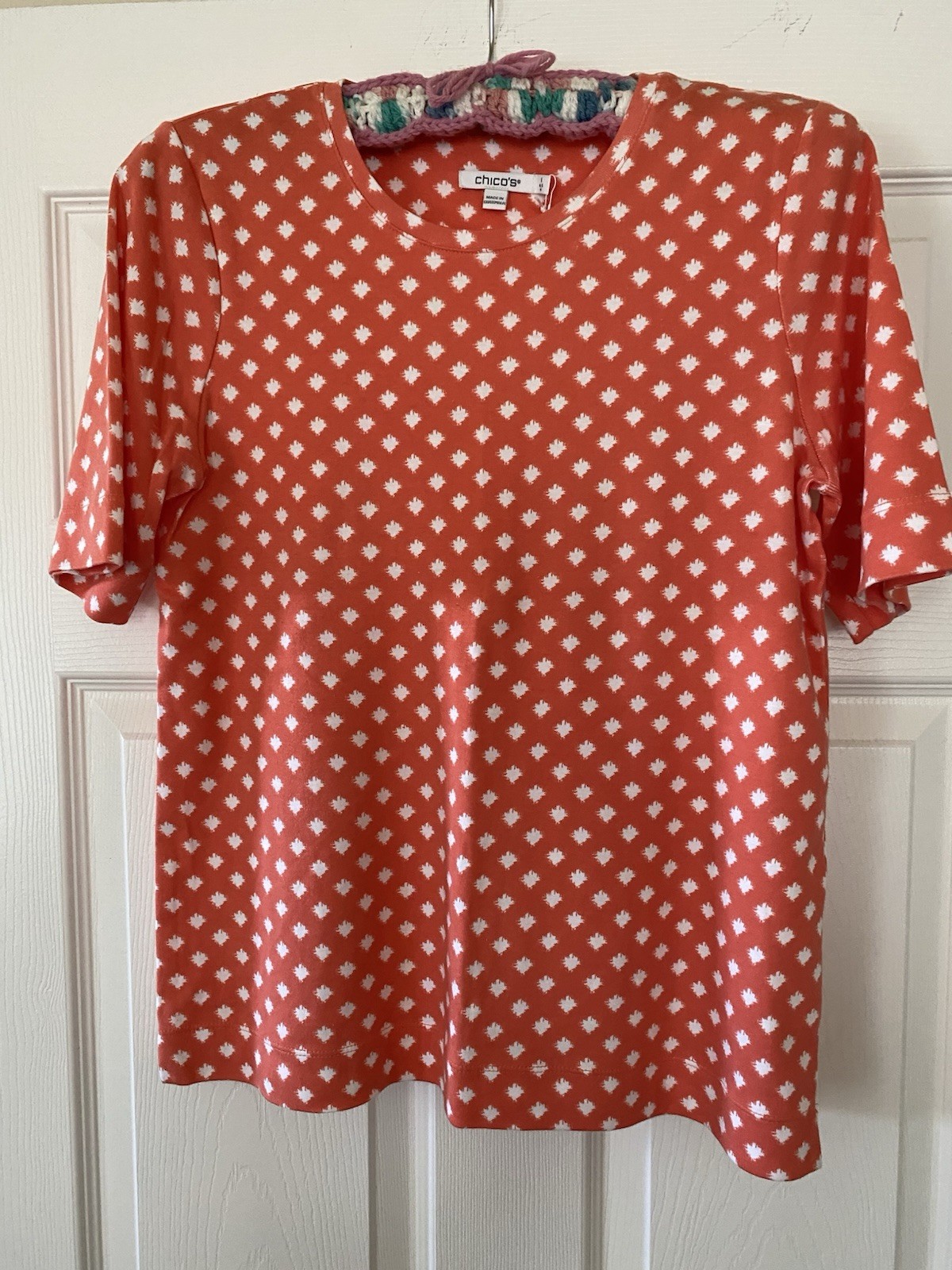 Chico’s e Pima Cotton Checkered Everyday Short Sleeve T-Shirt Size 1 NWT