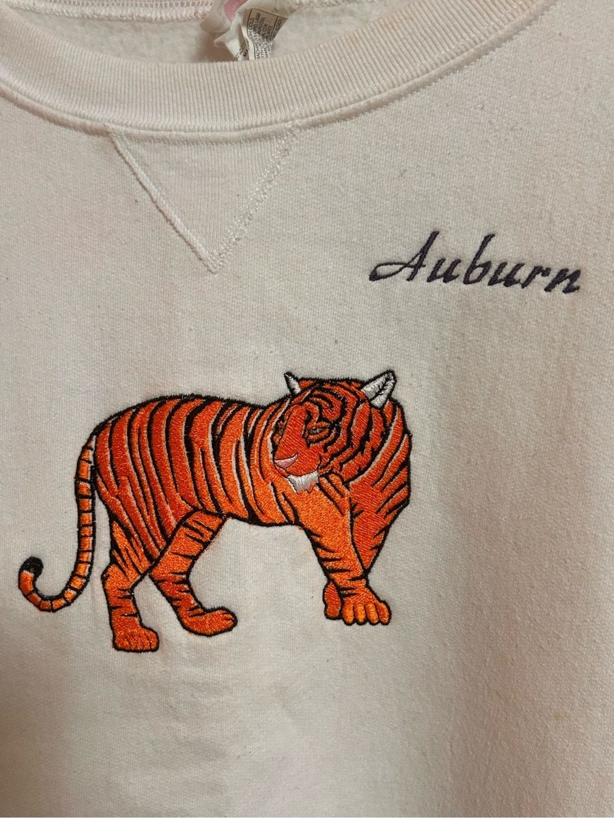 Vtg Auburn University Tiger Embroidered Crewneck Sweater Football NCAA Large