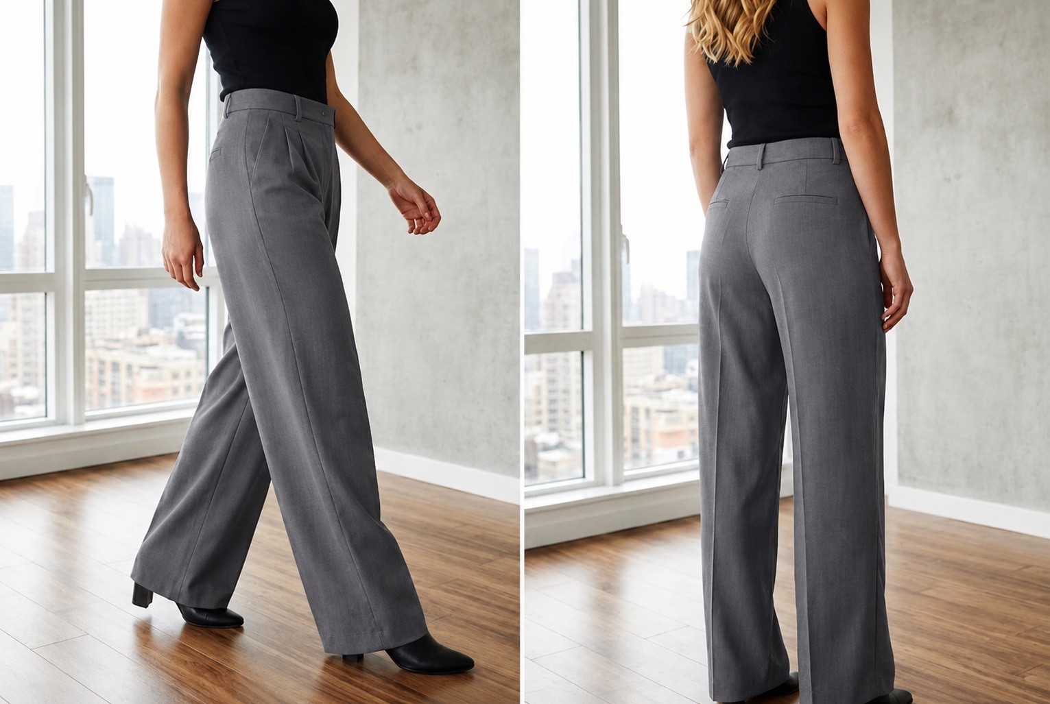 Zara Dress Pants Womens 32×30 Large Grey High Waisted Welt Back Pockets Wide Leg