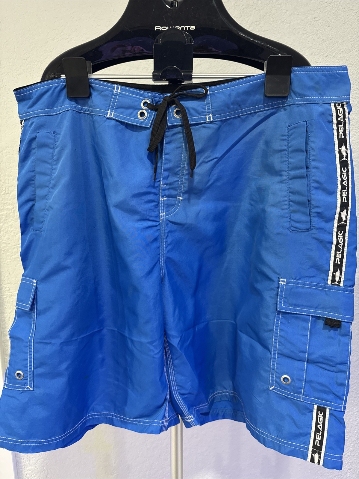 Pelagic Blackfin Men’s Board Shorts, Blue, Fishing Swim Trunk, Nylon, size 40