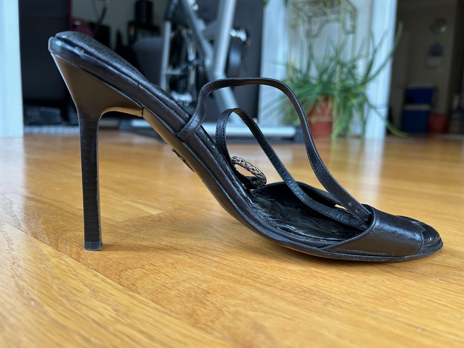CESARE PACIOTTI Black Leather Sandals with Dagger &Sword Logo Size 10 IT 40 Good