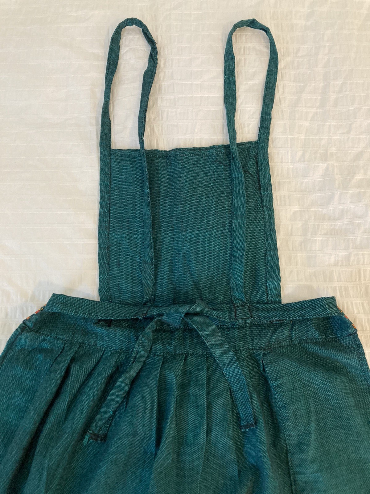 VTG Guatemala Boho/Tuscan Colors Embroidered Bib Apron Color Teal One Size