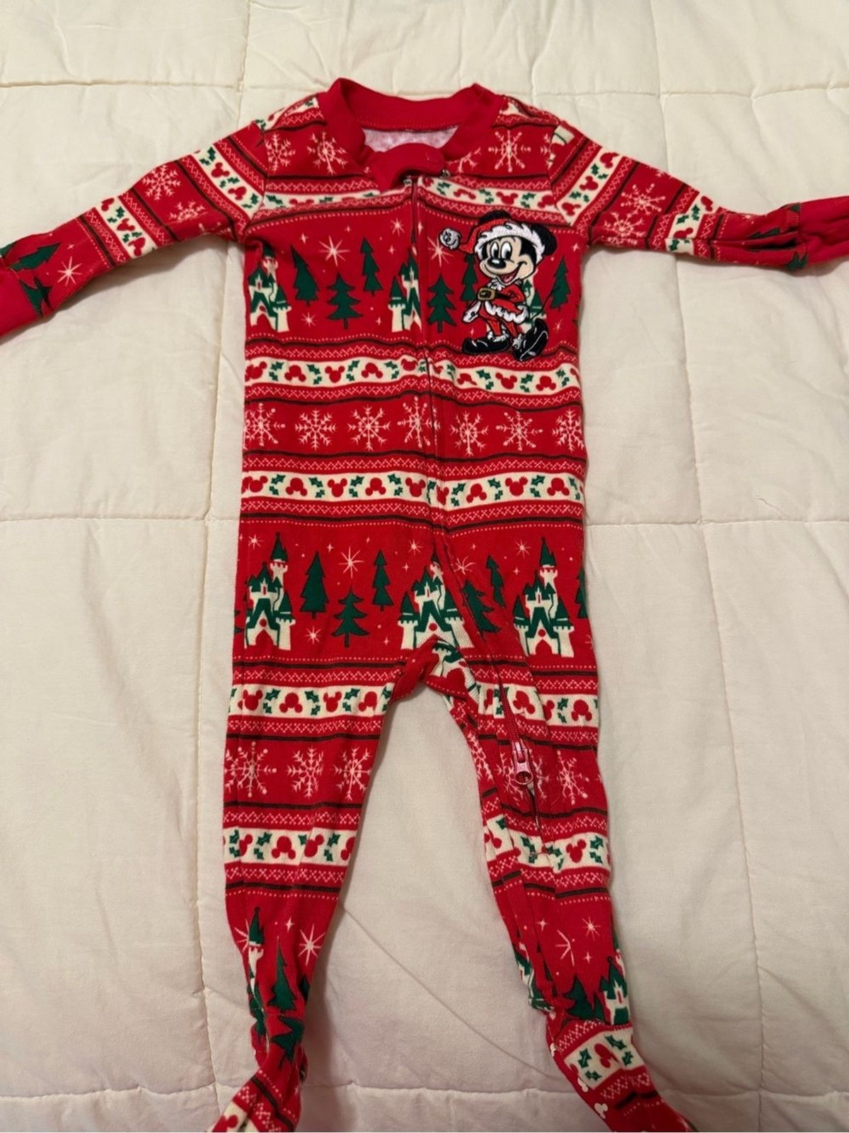 Disney Red Holiday One-Piece Footie with Minnie