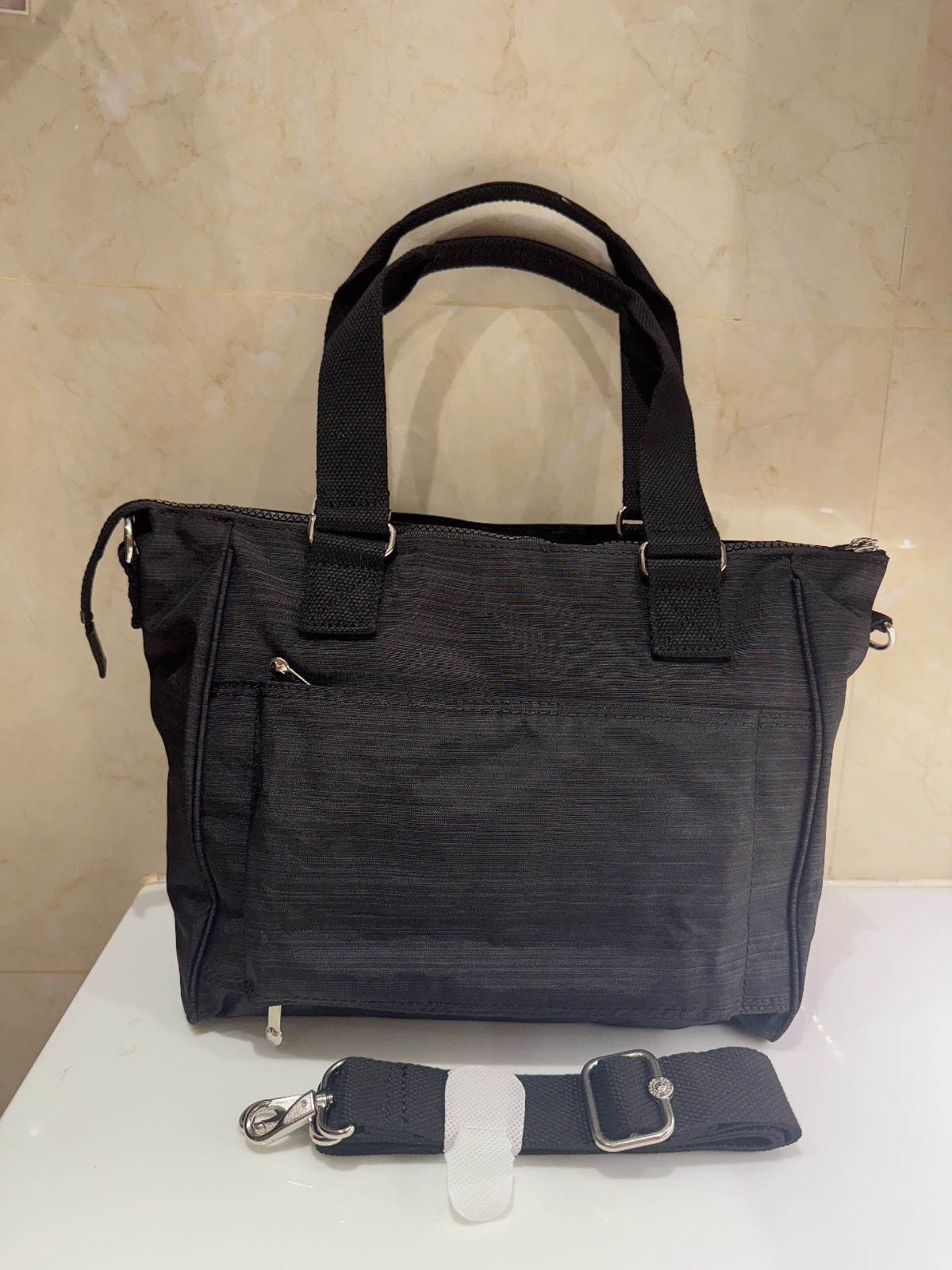 NEW Kipling linen Black Women’s Tote Bag handbag with Monkey Charm
