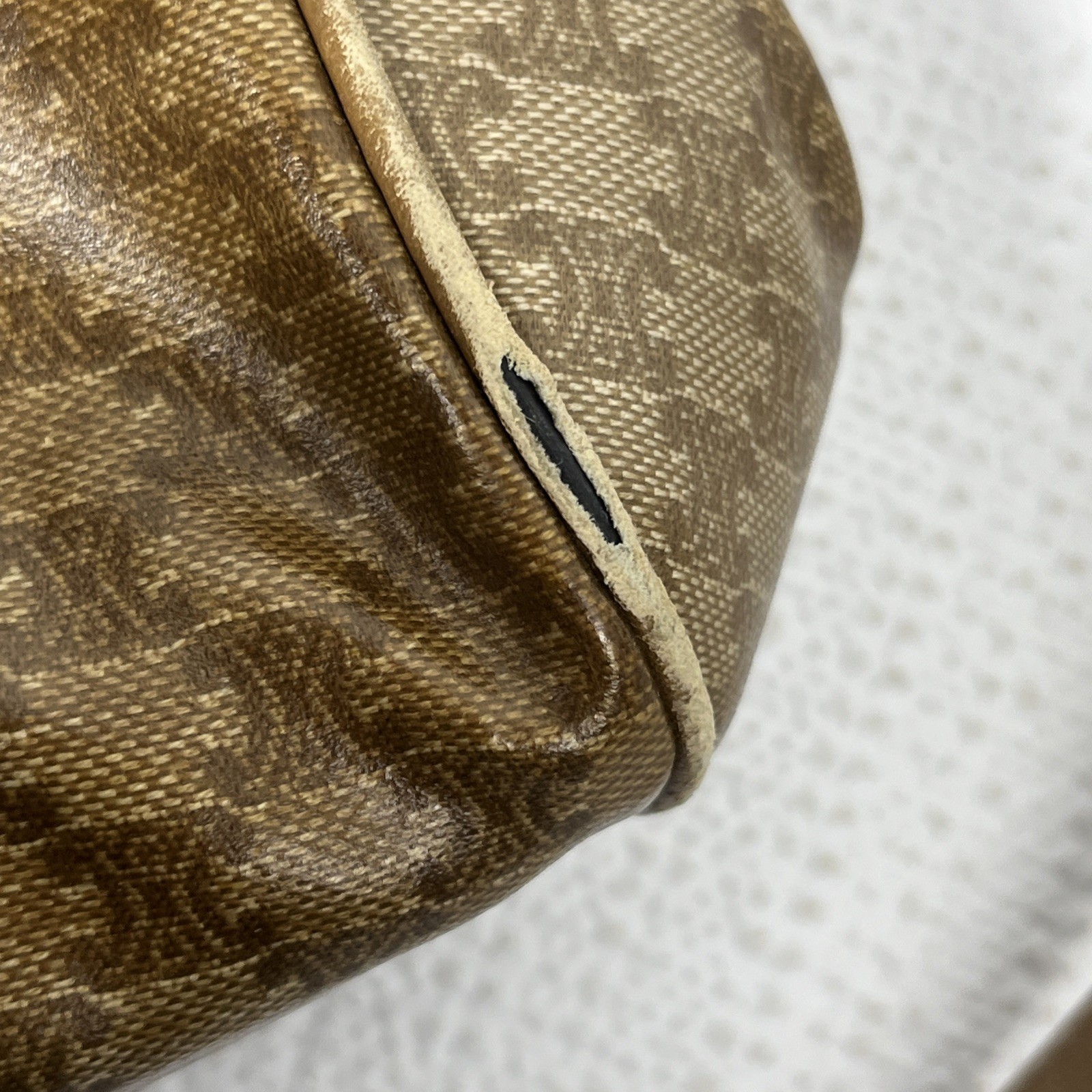 VTG CELINE Paris Macadam Monogram Leather Crossbody Bag Brown Trim