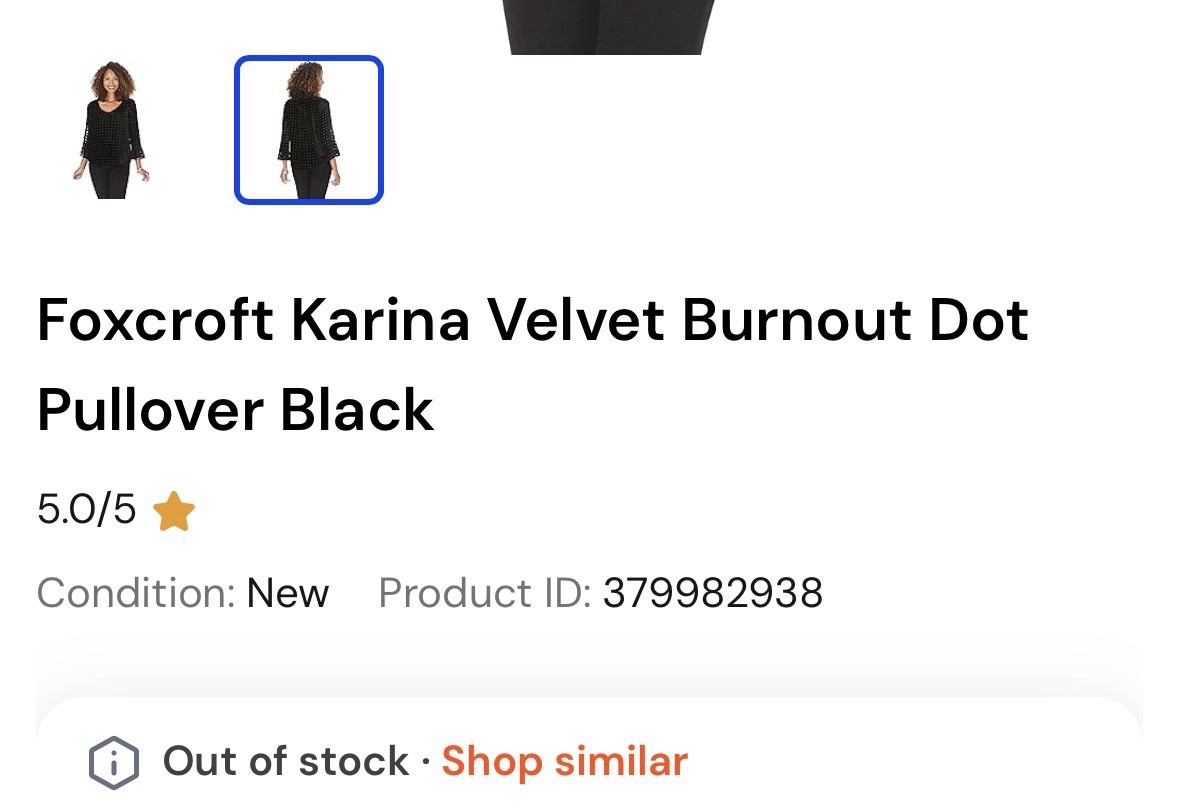 FOXCROFT VELVET BURNOUT TOP 1X {FITS XL} BLACK BELL SLV GOTHIC ROMANTIC COQUETTE