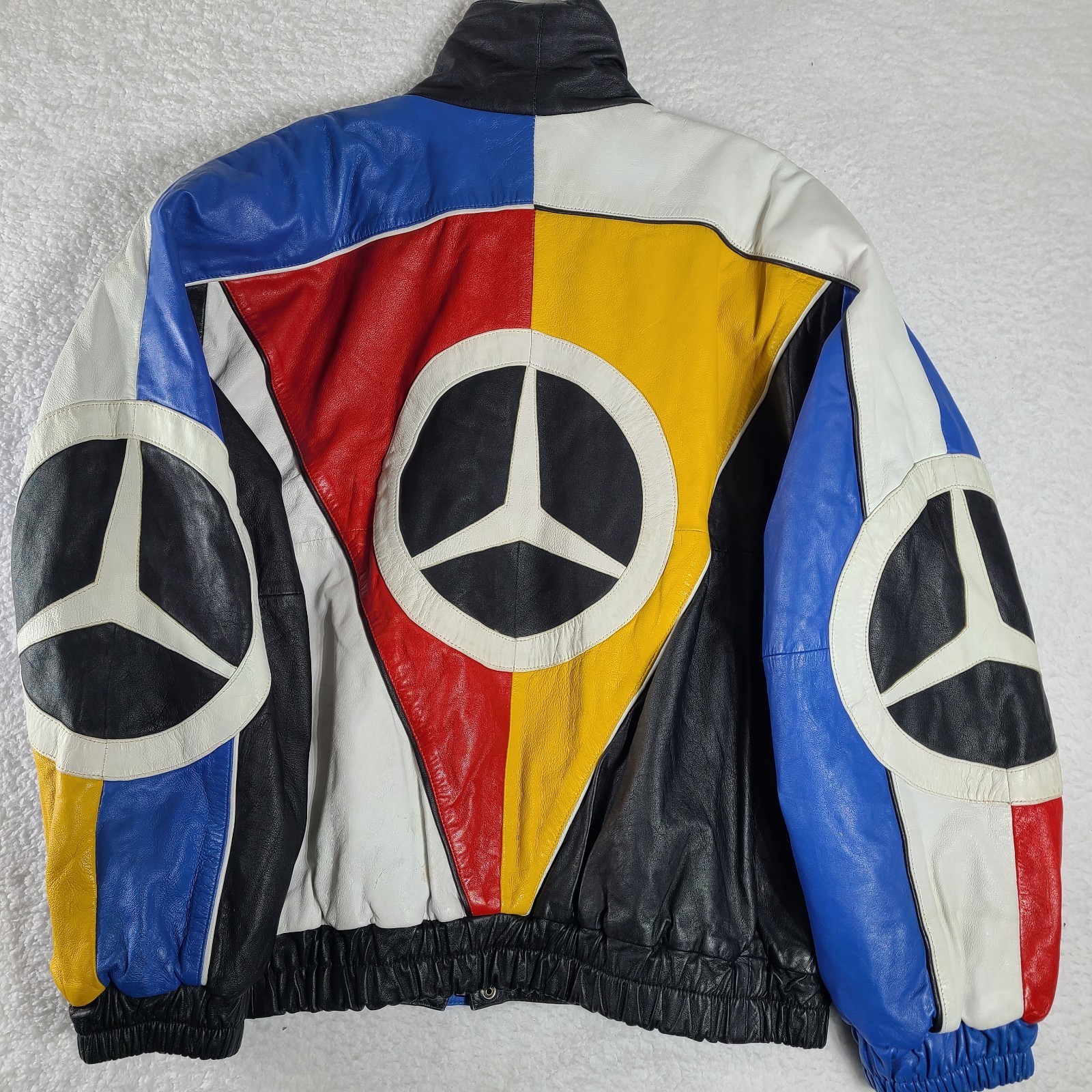 Vintage Mercedes Benz Leather Racing Jacket RARE Adult Size XL Colorblock