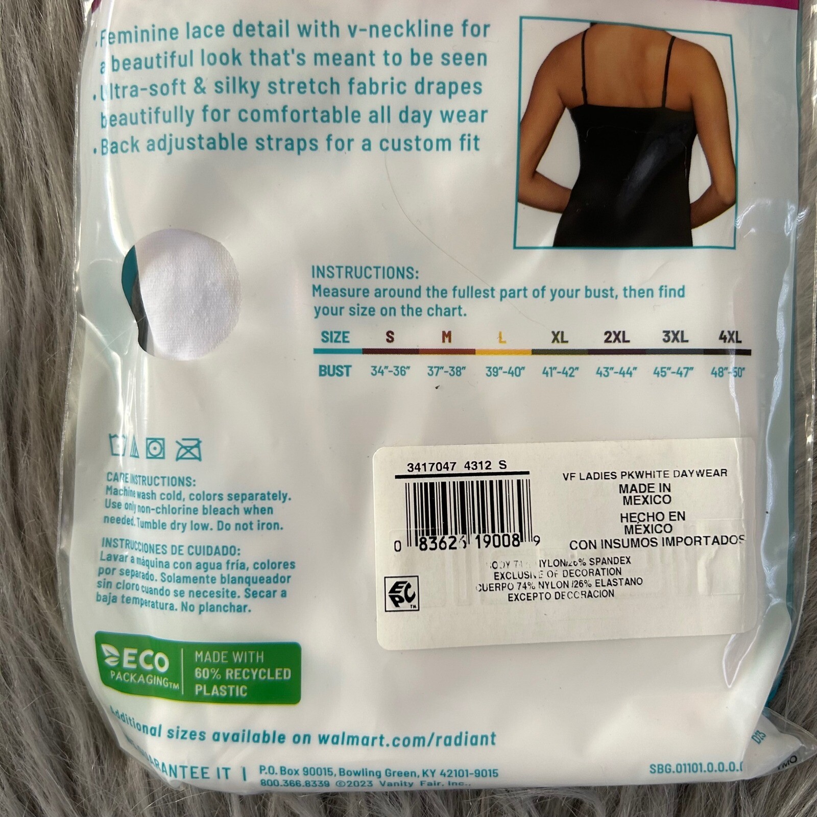 Vanity Fair Radiant Collection Lace Trim Camisole Womens Size Small White Tank