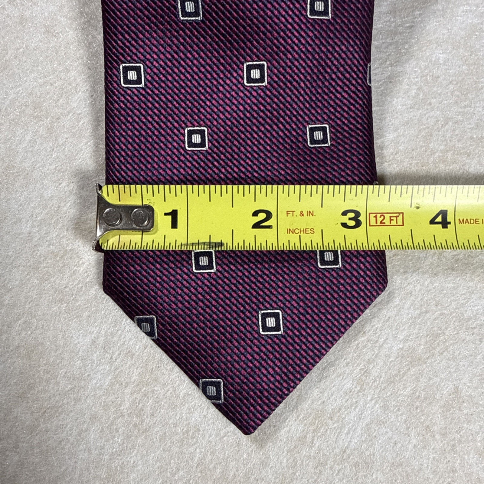Canali 1934 Necktie, 100% Silk, Made in Italy, Geometric Burgundy Navy Blue 58″