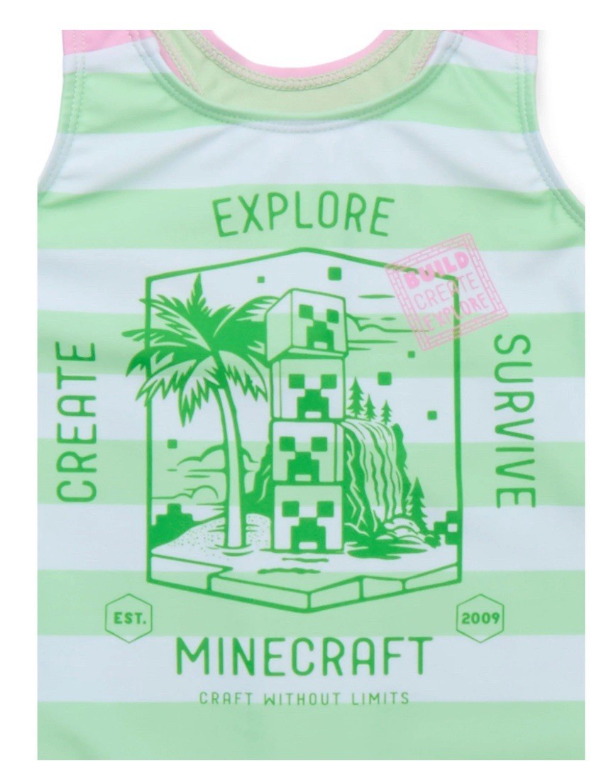 Minecraft Swimsuit Girls Size S (6-6X) One Piece Swim Tank Top Strap NWT