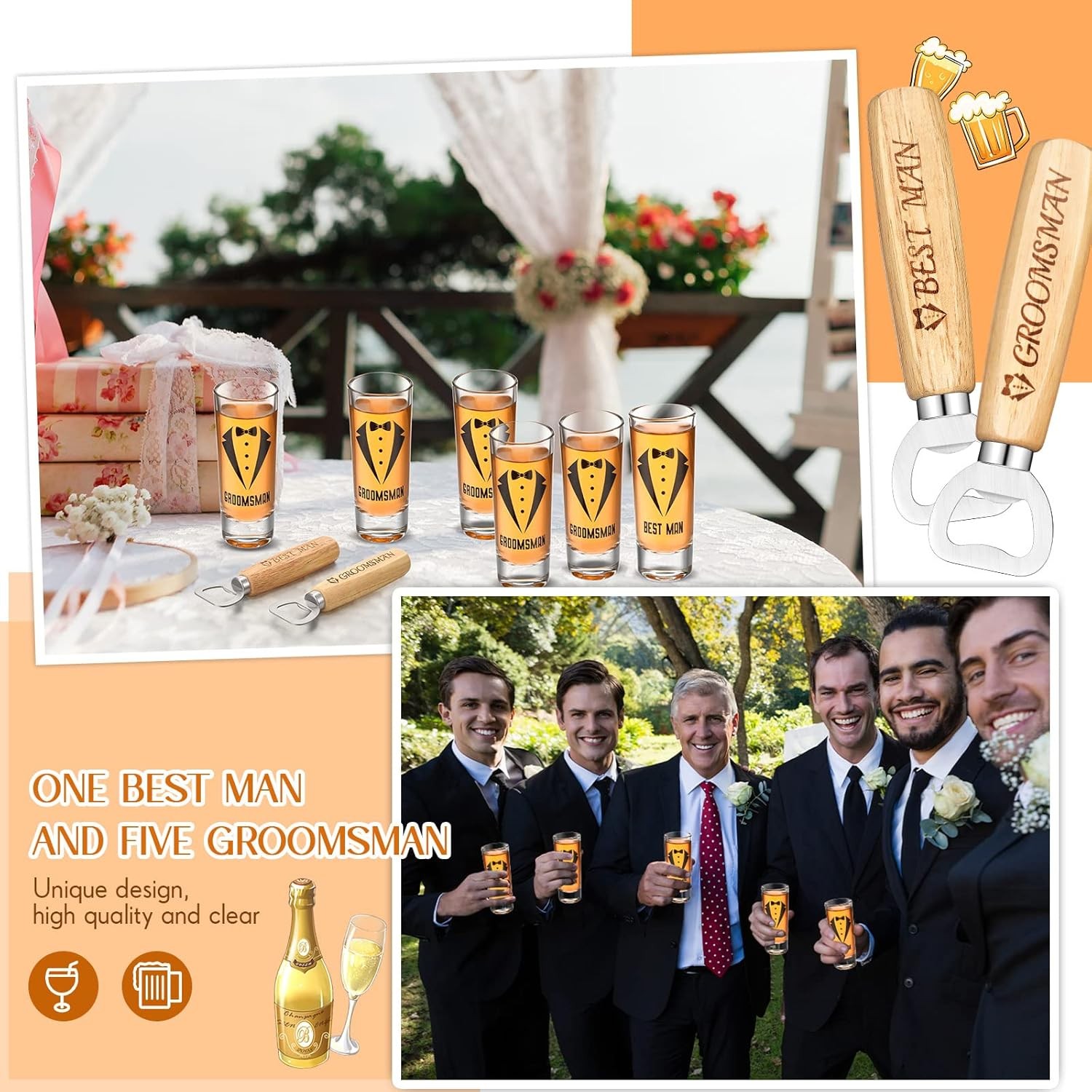 12 Pcs Groomsmen Proposal Shot Glasses and Beer as shown in the picture