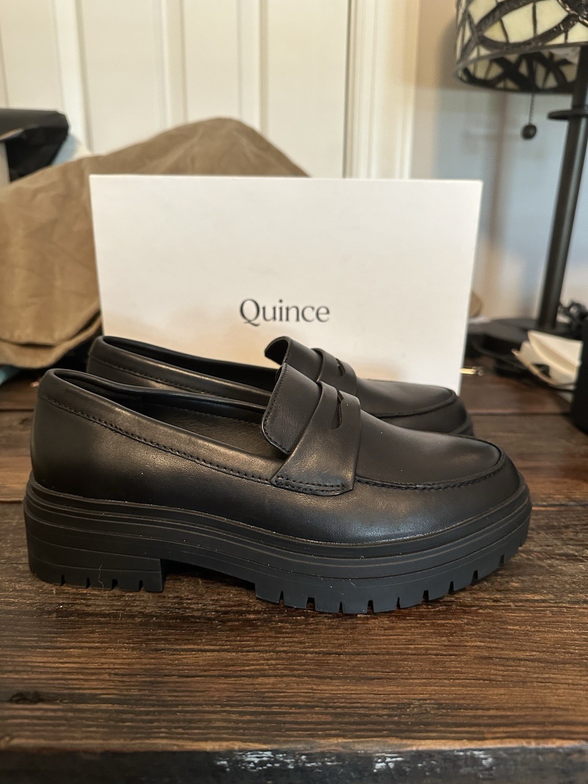 Quince Women’s Italian Leather Lug Sole Loafers in Black – Size 6 M