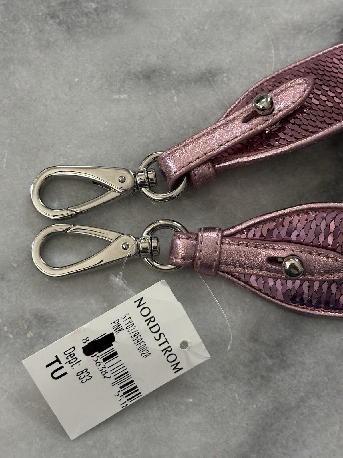 100% Authentic Miu Miu Sequin Bag Strap Pink 40 Inches Long