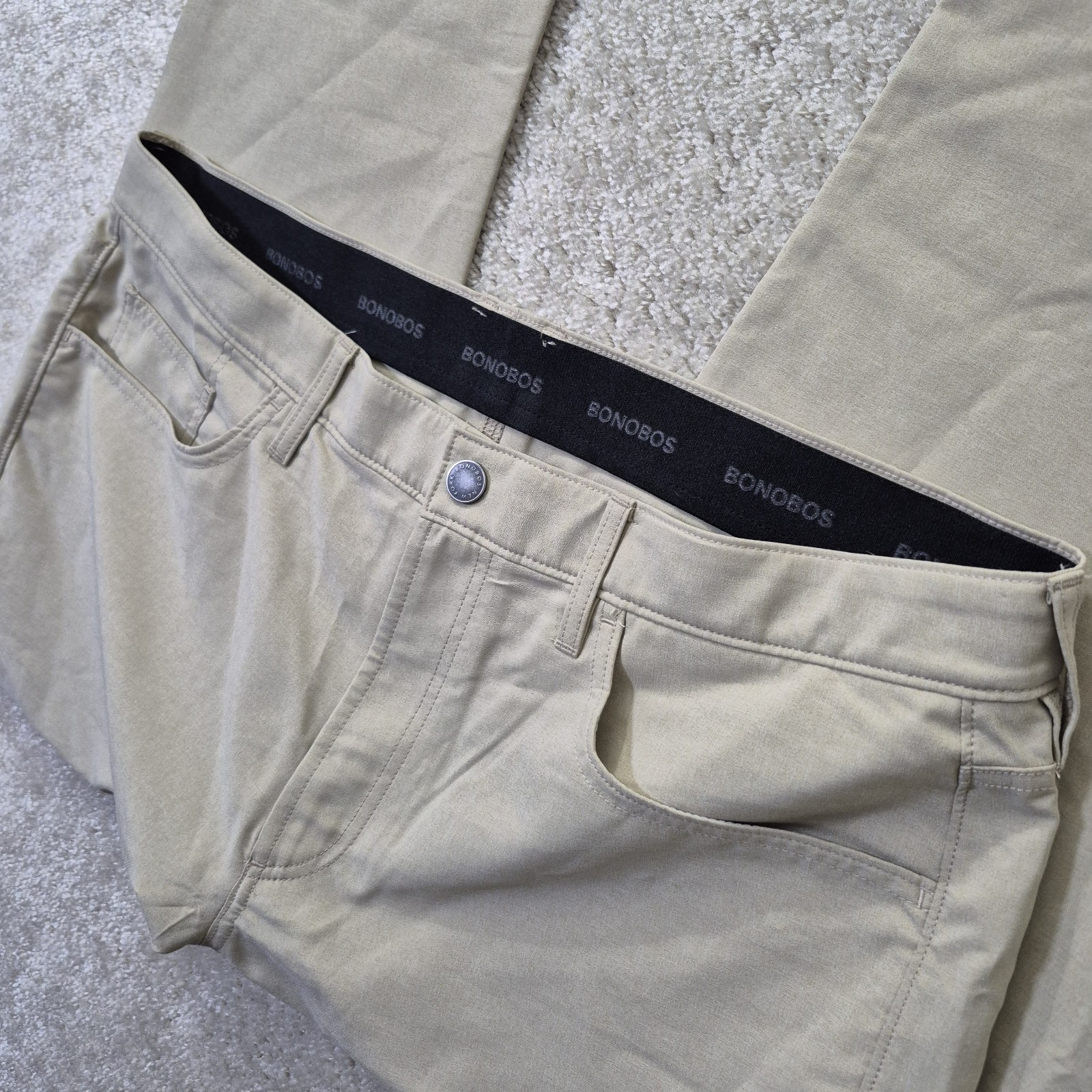 Bonobos Golf Pants Mens 38/32 Slim Tapered Beige Performance Stretch Chino