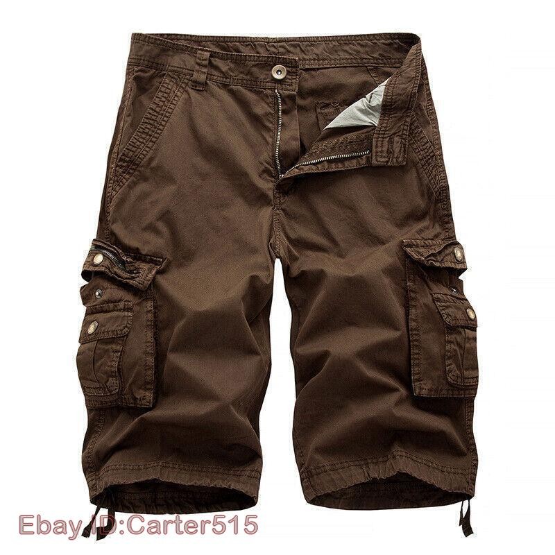 Mens Casual Solid Cargo Shorts Multi Pockets Washed Lounge -30 31 32 34 36 38 40