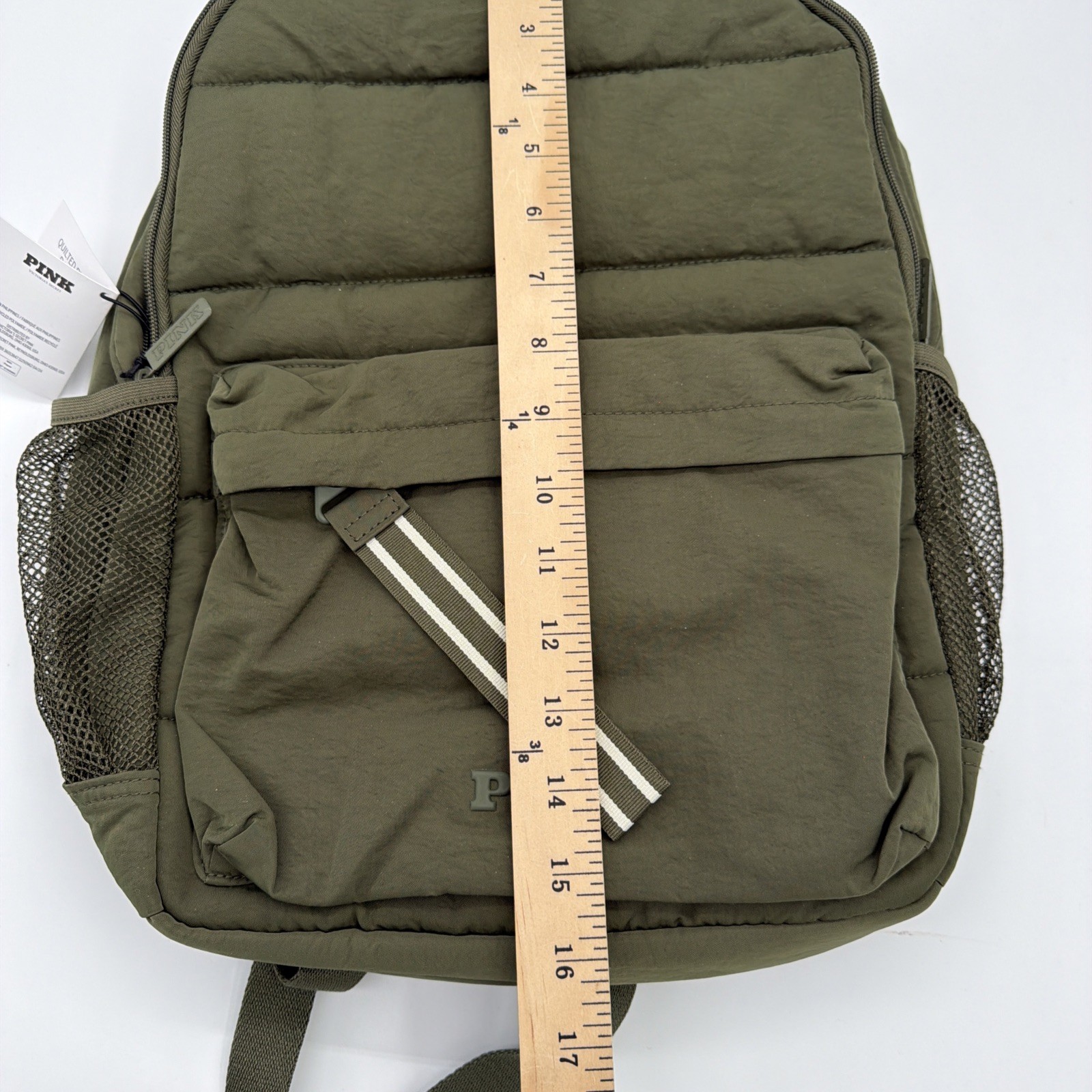 VICTORIA’s SECRET PINK Quilted Puffer Backpack NWT Olive Green $60 MSRP