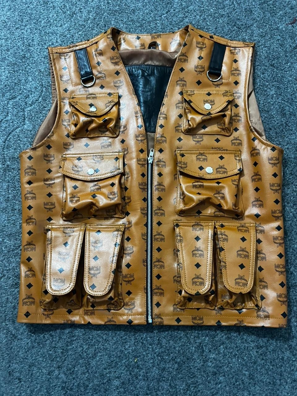 Men’s MCM Brown Leather Motorcycle Vest Biker Casual Riding Vest, Handmade