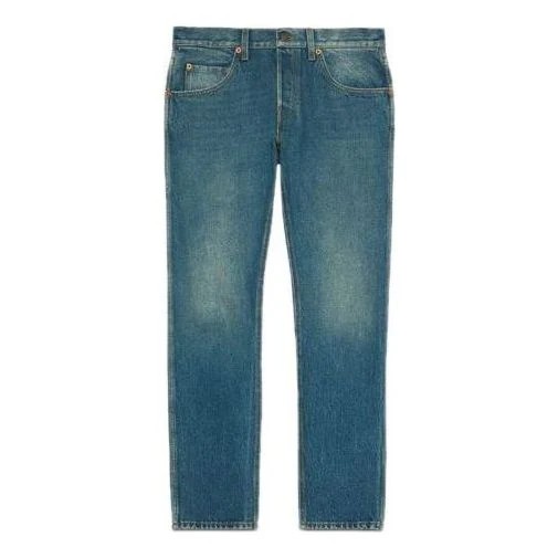 Authentic Men’s Gucci Blue Slim Tapered Stone Washed Denim Jeans 408637 New