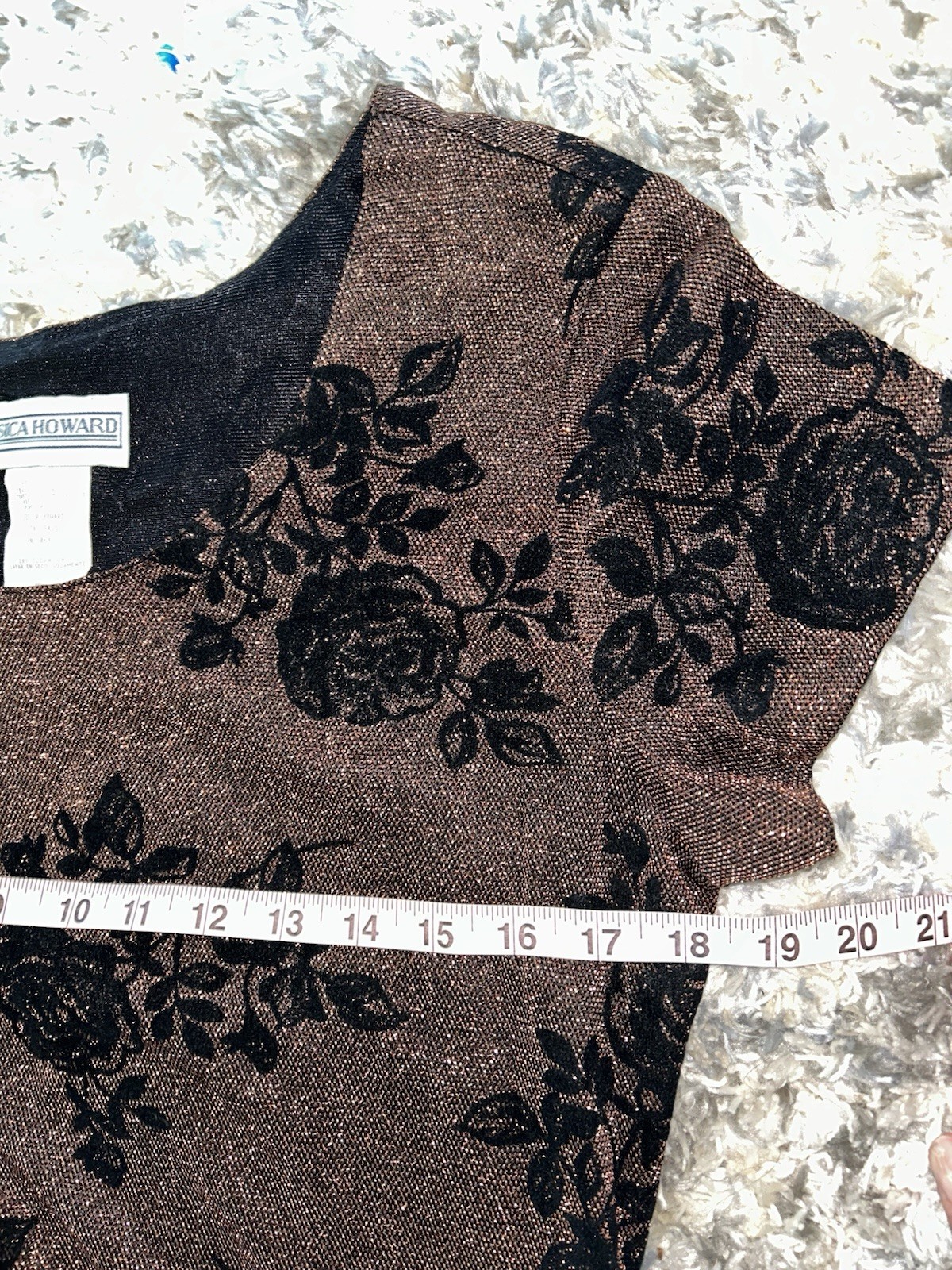 Vintage Jessica Howard Maxi Dress Copper Shimmer Velvet Roses Fairy Goth Womens
